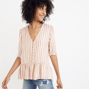Madewell Courtyard Ruffle Hem Top in Stripe, XS